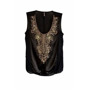 Yoana Baraschi Black Embellished Brocade Tank Top Size Small Saks  MSRP  $250